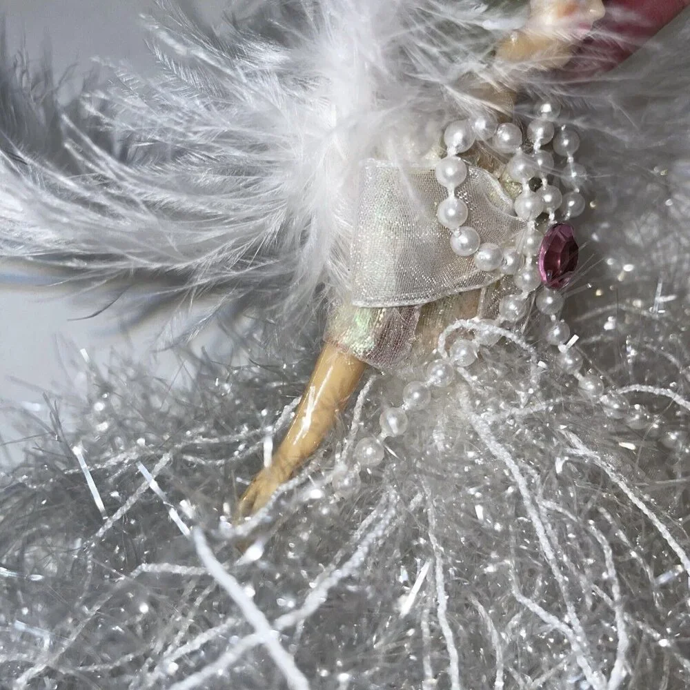 February Amethyst Rhinestone Birthstone Angel Christmas Ornament Feathers Fluffy